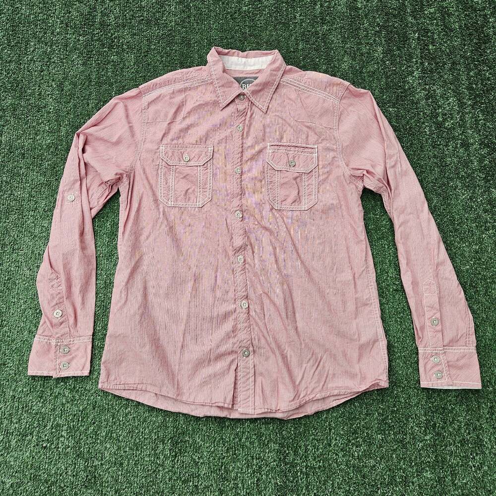 BKE Athletic Fit Button Up Shirt L Convertible Sleeve Light Pink